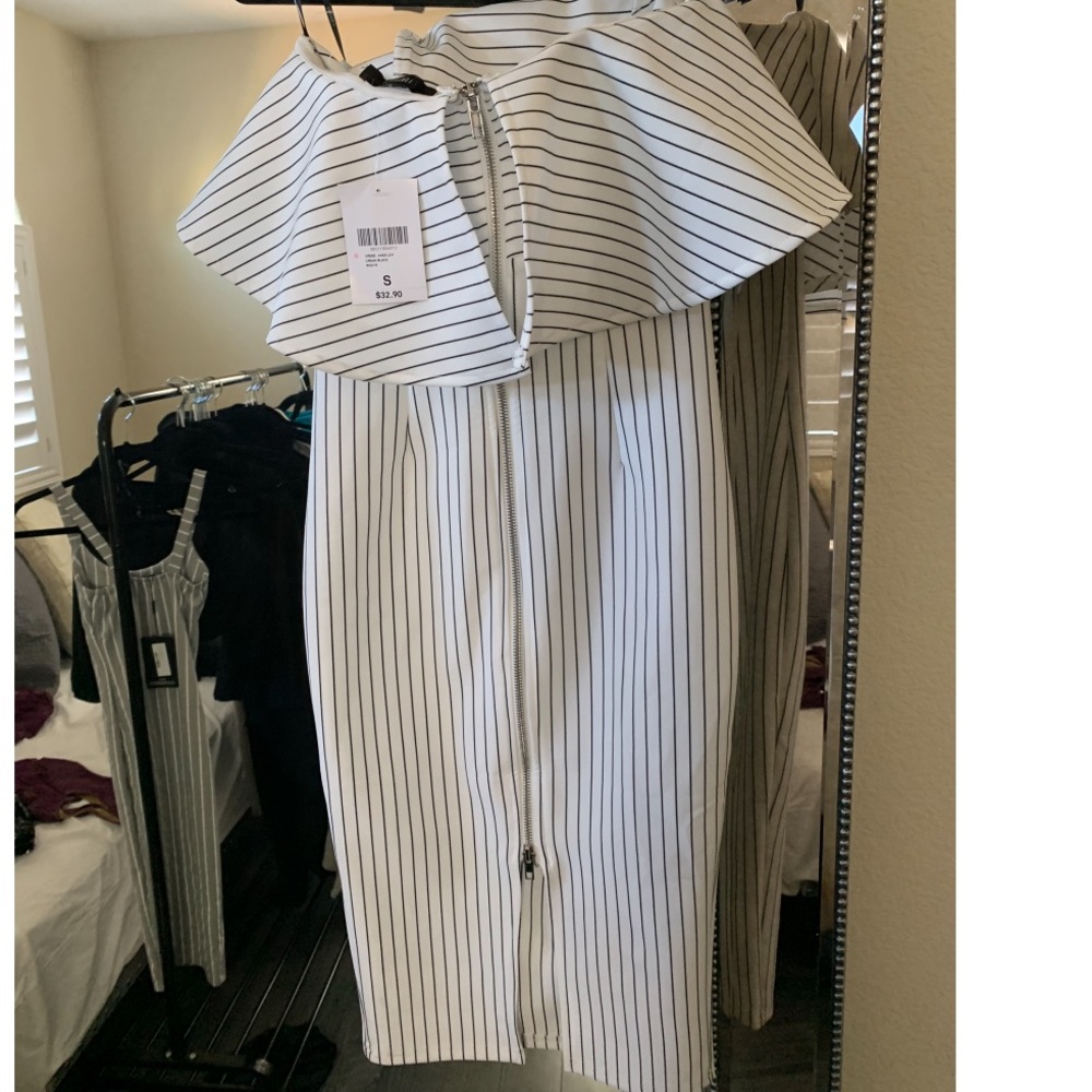 Black and white striped midi dress